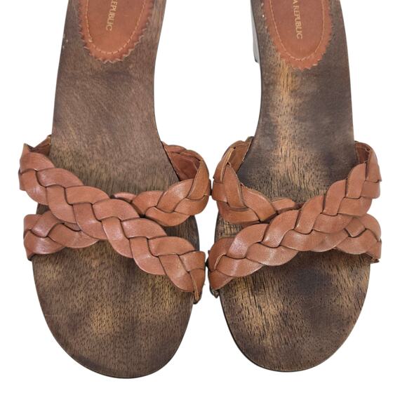 Vintage Wooden Heels Sandal Brown Banana Republic Braided Woven Leather Mule 8.5 - Picture 3 of 16